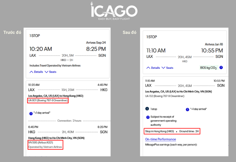 United Airlines bay từ Los Angeles về TP.HCM không đổi máy bay