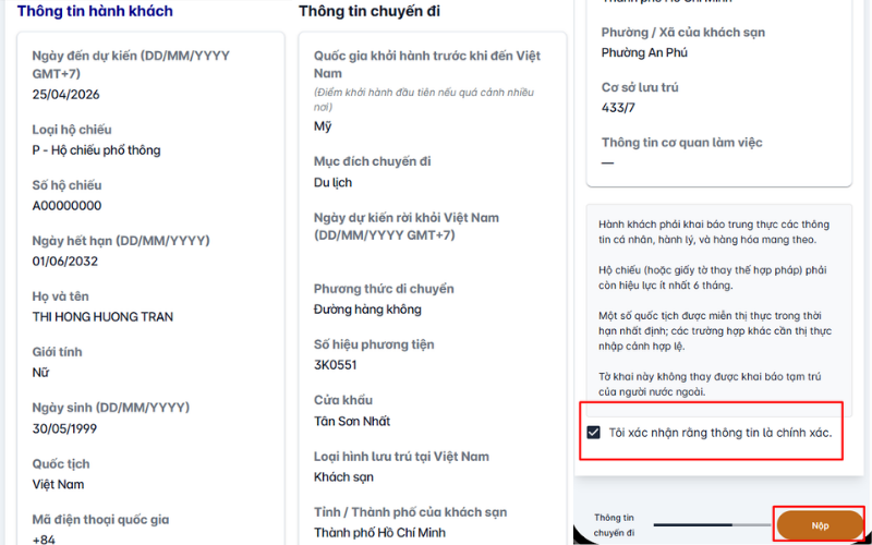 Kiểm tra thông tin hoàn tất 