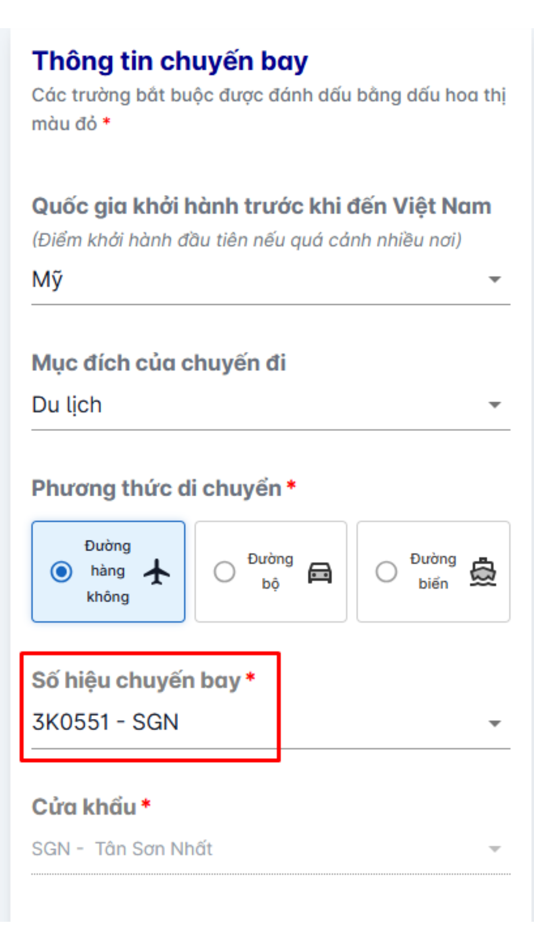 Điền thông tin chuyến đi