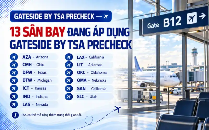 13 sân bay đang áp dụng Gateside by TSA PreCheck