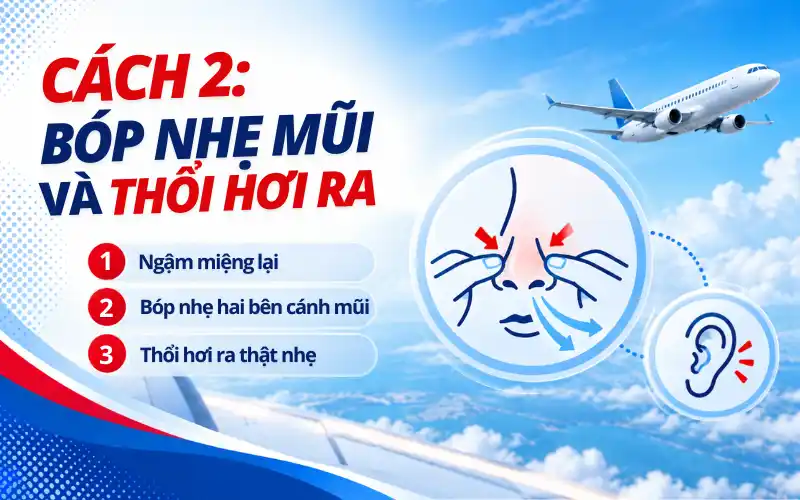 Bóp nhẹ mũi và thổi hơi ra